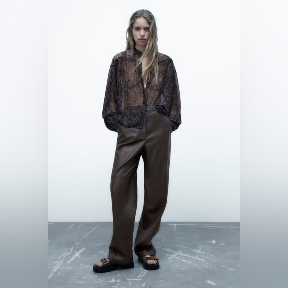 Zara Faux Leather Trousers Pants With Darts